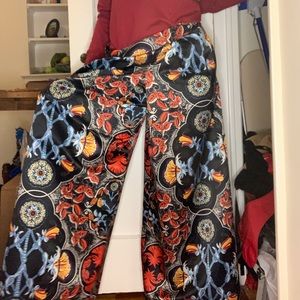 Alice+Olivia Printed Duchesse Satin Wide-Leg Pants